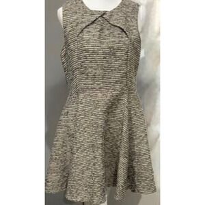 Lovposh Women Metallic Tweed Skater Dress Gold Black Sleeveless L D81609